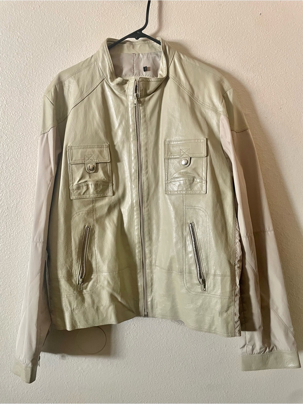 Men's Two-Tone Light Green Bomber Jacket with Beige Sleeves